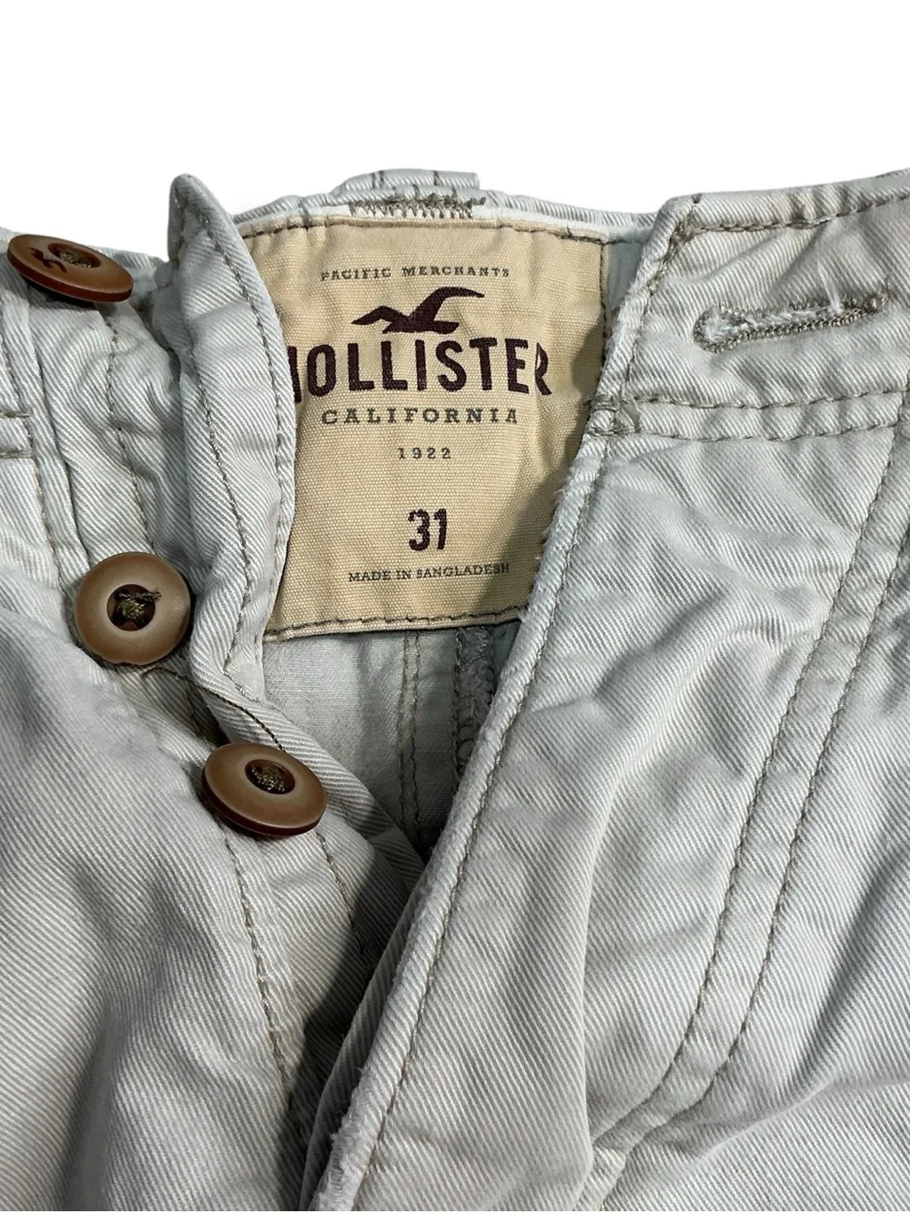 Hollister Beige Button Fly Khaki Cargo Utility Shorts
